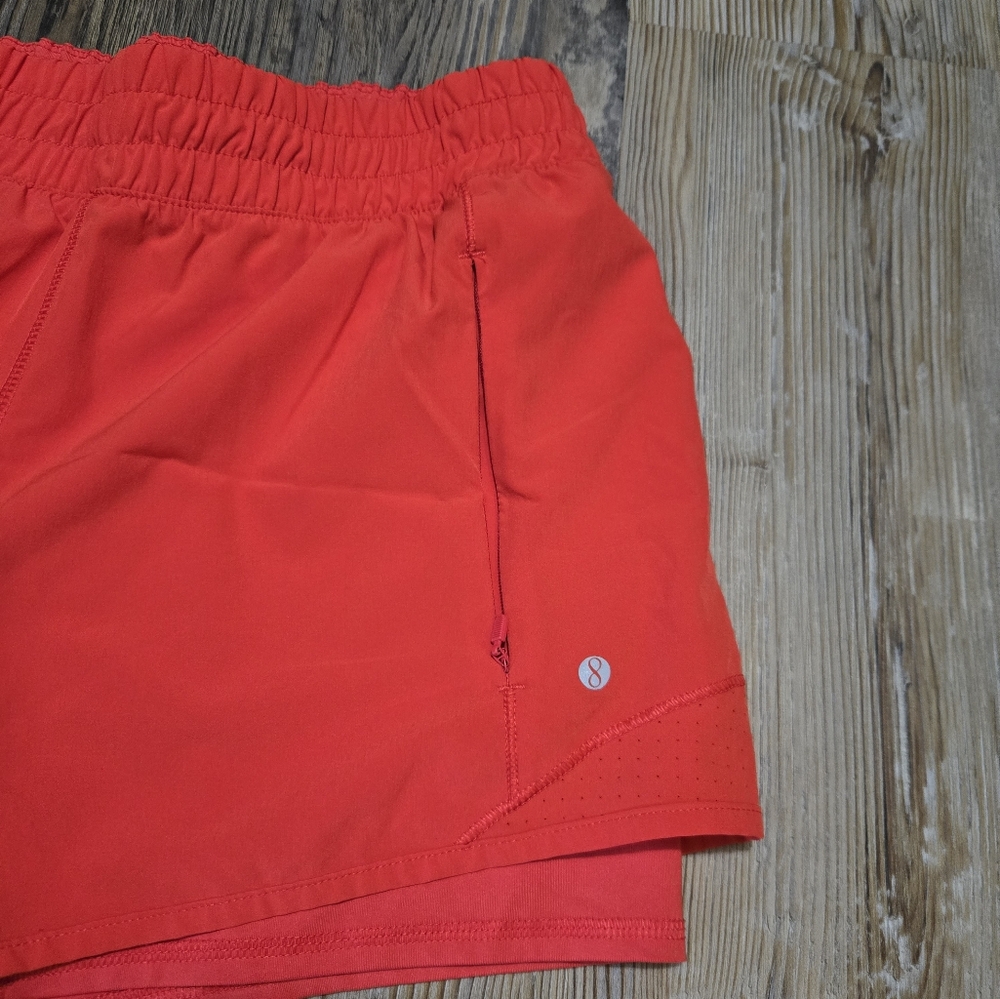Red Athletic Shorts with Compression Layer and Elastic Waistband - Picture 5 of 14
